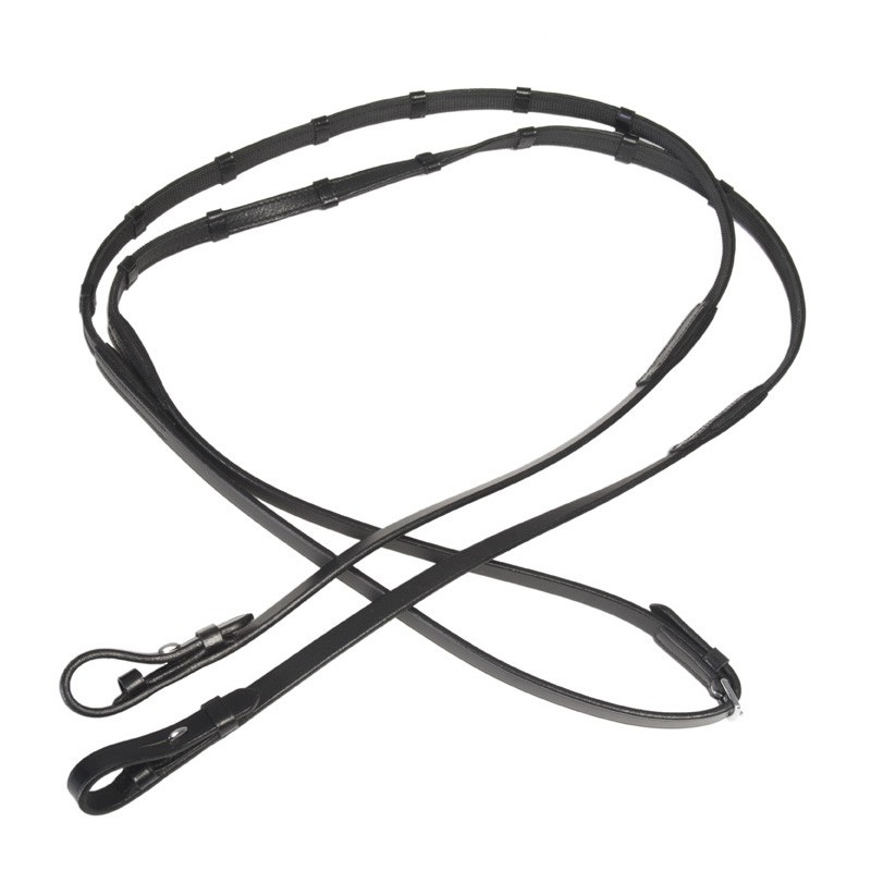 Horse comfort leather/rubber reins with stopper